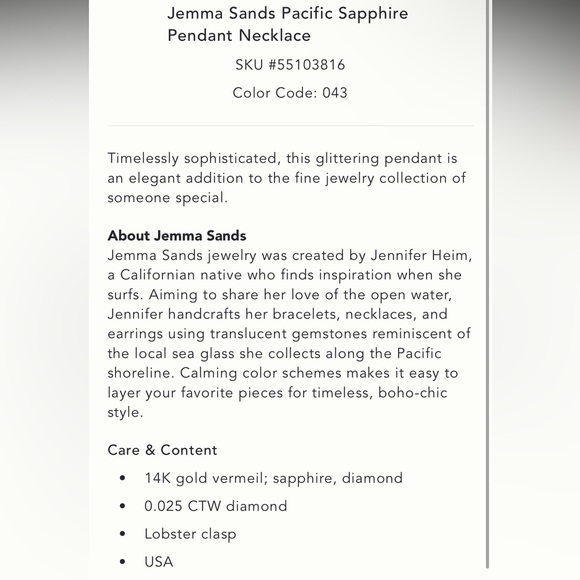 Jemma Sands Anthropologie Pacific Sapphire Necklace w/ diamond pendant - Picture 4 of 8